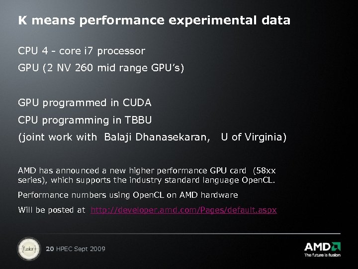 K means performance experimental data CPU 4 - core i 7 processor GPU (2