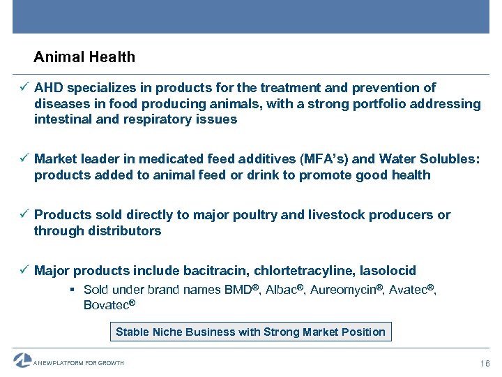 Animal Health ü AHD specializes in products for the treatment and prevention of diseases