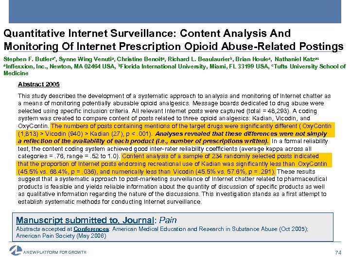 Quantitative Internet Surveillance: Content Analysis And Monitoring Of Internet Prescription Opioid Abuse-Related Postings Stephen