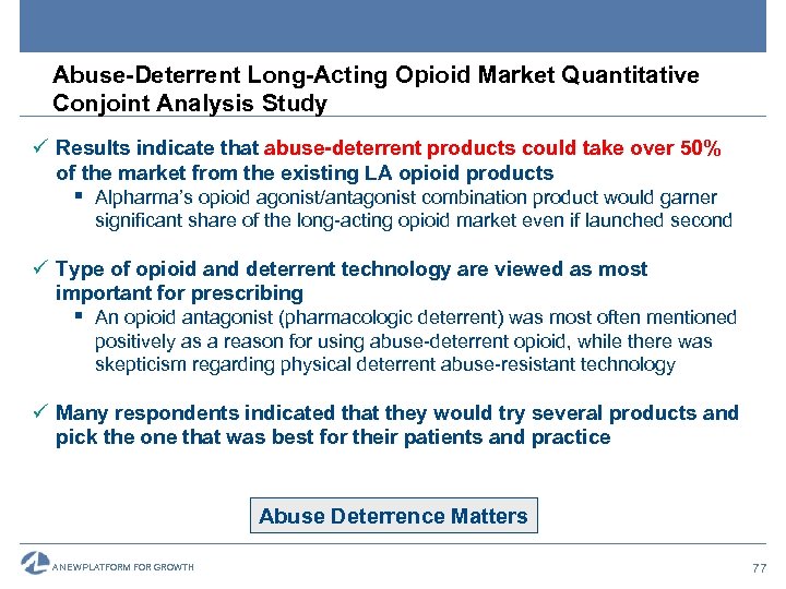 Abuse-Deterrent Long-Acting Opioid Market Quantitative Conjoint Analysis Study ü Results indicate that abuse-deterrent products