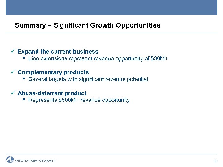 Summary – Significant Growth Opportunities ü Expand the current business § Line extensions represent