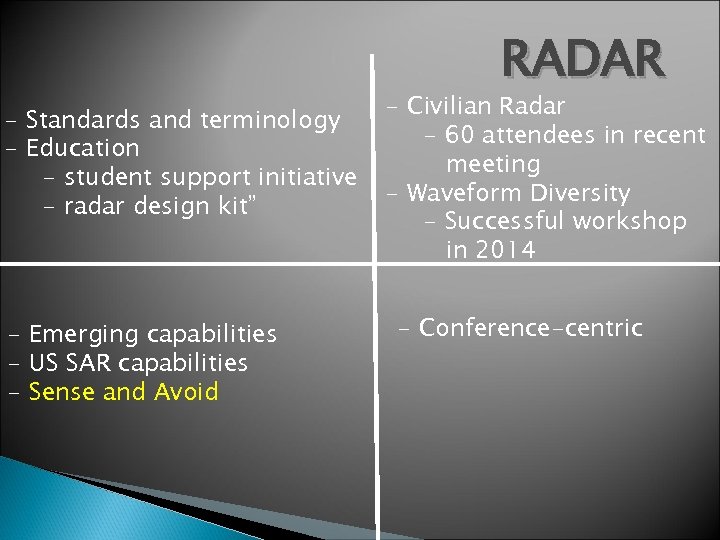 RADAR - Standards and terminology - Education - student support initiative - radar design