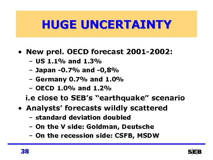 HUGE UNCERTAINTY • New prel. OECD forecast 2001 -2002: – – US 1. 1%