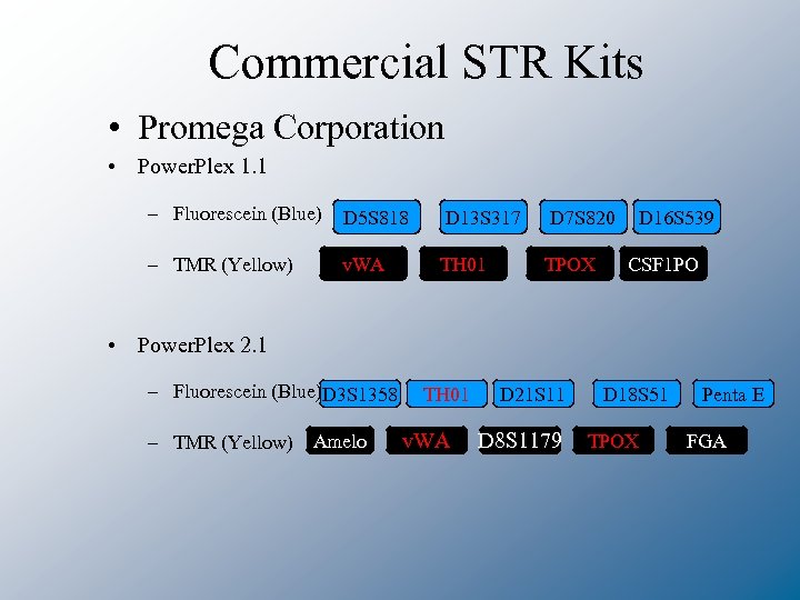 Commercial STR Kits • Promega Corporation • Power. Plex 1. 1 – Fluorescein (Blue)