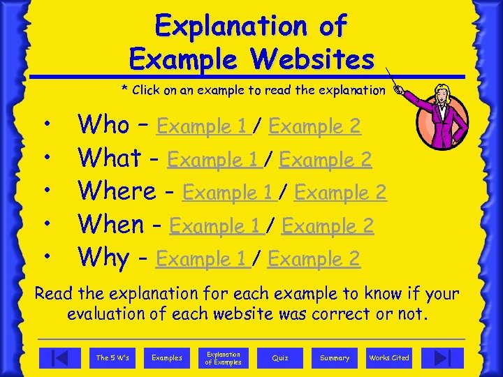 Explanation of Example Websites * Click on an example to read the explanation •