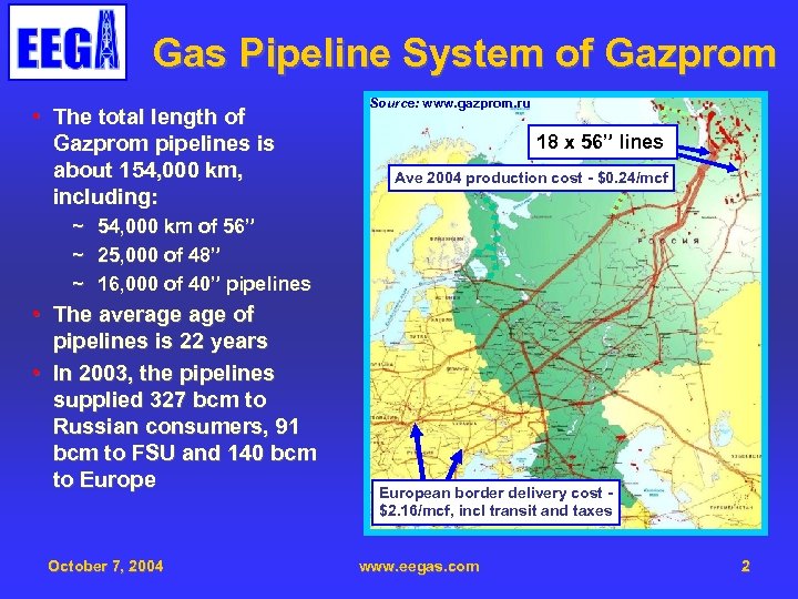 Gas Pipeline System of Gazprom • The total length of Gazprom pipelines is about