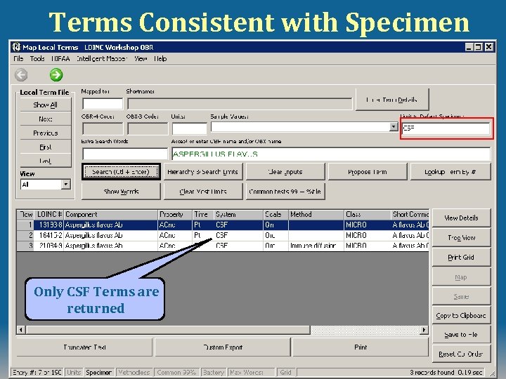 Terms Consistent with Specimen Only CSF Terms are returned © 2008 Regenstrief Institute and