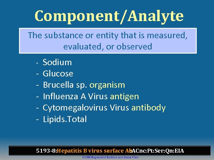 Component/Analyte The substance or entity that is measured, evaluated, or observed - - Sodium