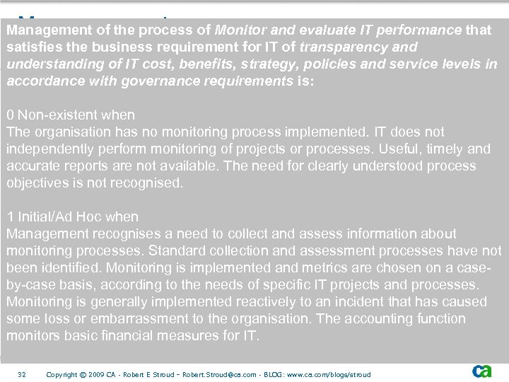 Measurement Management of the process of Monitor and evaluate IT performance that satisfies the