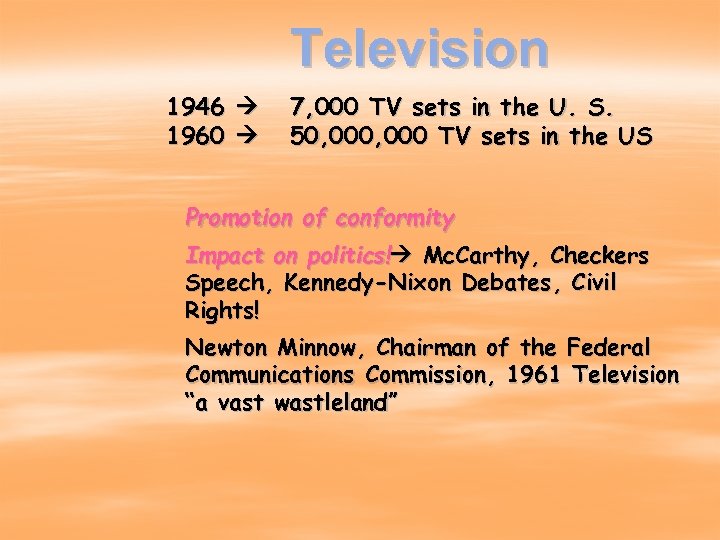 Television 1946 1960 7, 000 TV sets in the U. S. 50, 000 TV