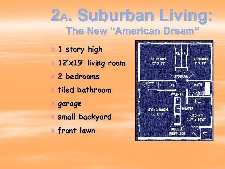 2 A. Suburban Living: The New “American Dream” k 1 story high k 12’x