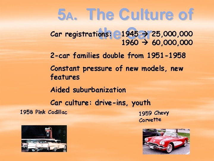 5 A. The Culture of Car registrations: 1945 25, 000 the 1960 60, 000