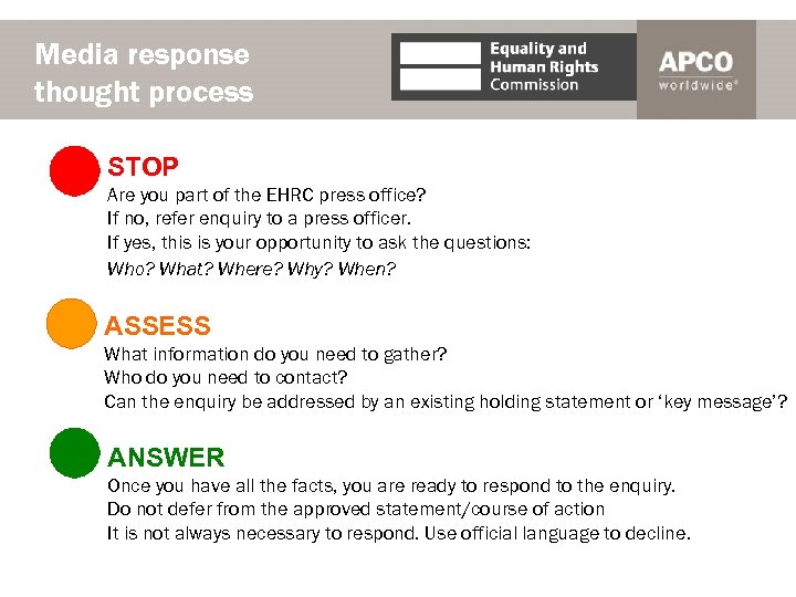 Media response thought process STOP Are you part of the EHRC press office? If