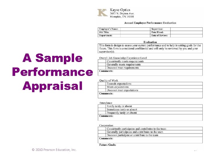 A Sample Performance Appraisal © 2010 Pearson Education, Inc. 17 