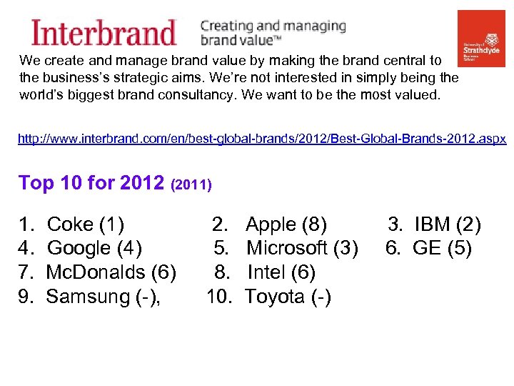 We create and manage brand value by making the brand central to the business’s