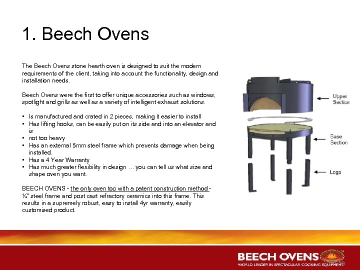 1. Beech Ovens The Beech Ovens stone hearth oven is designed to suit the