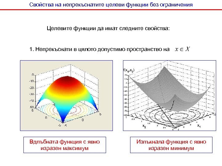Свойства на непрекъснатите целеви функции без ограничения Целевите функции да имат следните свойства: 1.