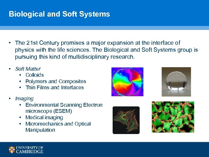 Biological and Soft Systems • The 21 st Century promises a major expansion at