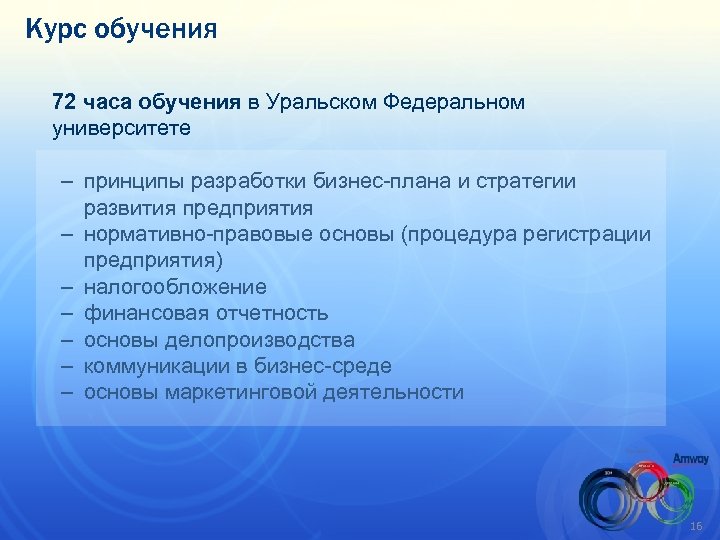 Курс обучения 72 часа обучения в Уральском Федеральном университете – принципы разработки бизнес-плана и