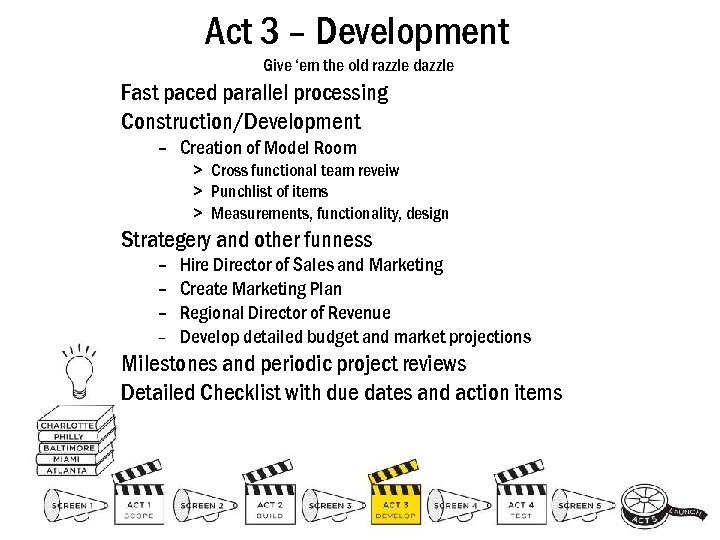 Act 3 – Development Give ‘em the old razzle dazzle Fast paced parallel processing