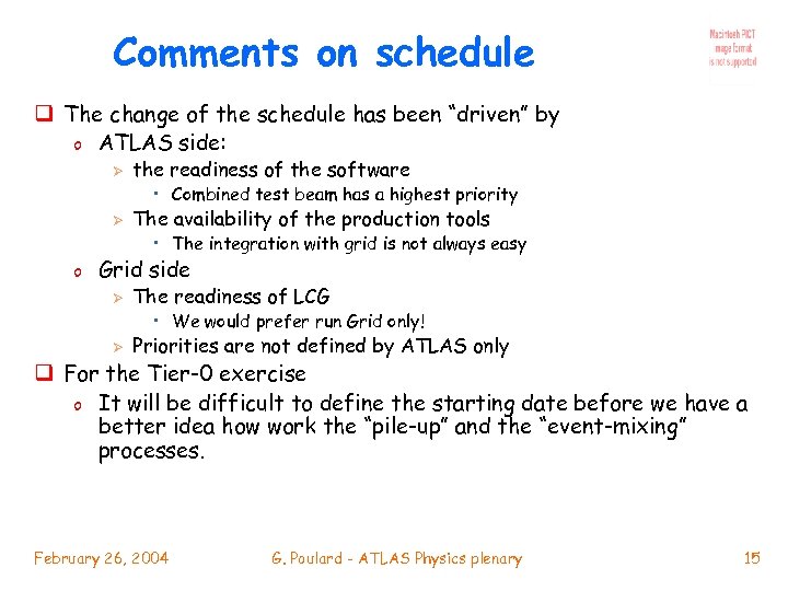 Comments on schedule q The change of the schedule has been “driven” by o