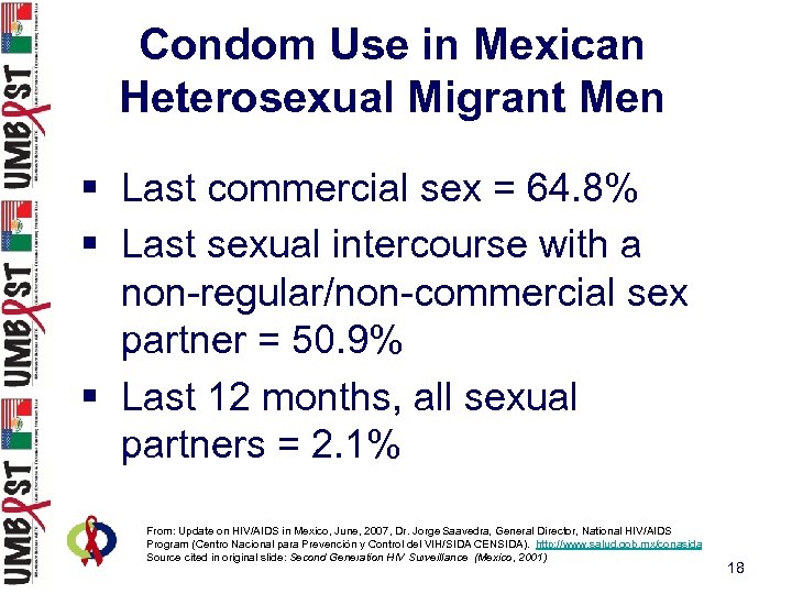 Condom Use in Mexican Heterosexual Migrant Men § Last commercial sex = 64. 8%
