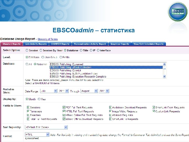 EBSCOadmin – статистика 