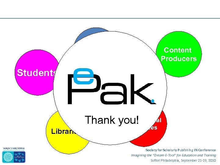 Faculty Content Producers Students Professional Thank you! Librarians Societies Society for Scholarly Publishing IN