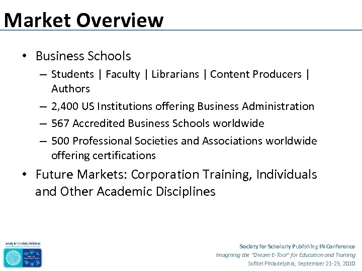 Market Overview • Business Schools – Students | Faculty | Librarians | Content Producers