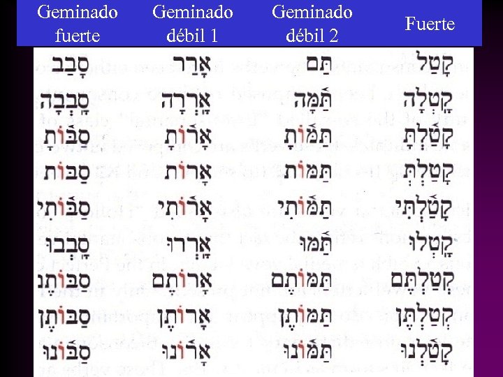 Geminado fuerte Geminado débil 1 Geminado débil 2 Fuerte 