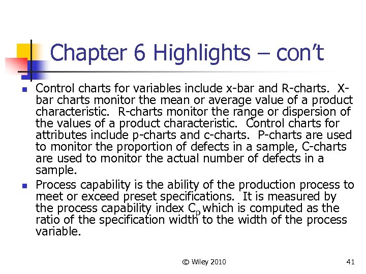 Chapter 6 — Statistical Quality Control Operations Management