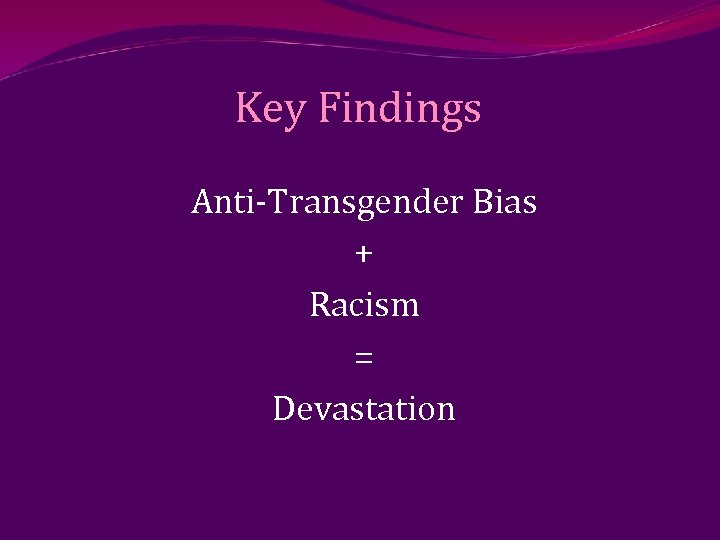 Key Findings Anti-Transgender Bias + Racism = Devastation 