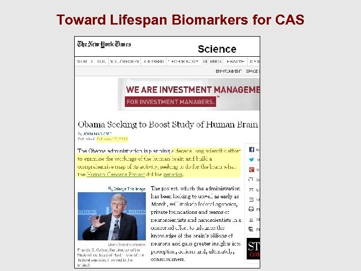Toward Lifespan Biomarkers for CAS 