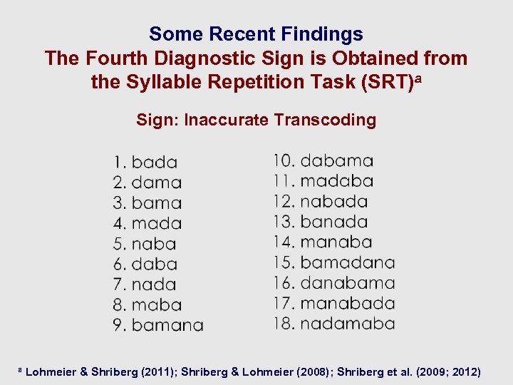 Some Recent Findings The Fourth Diagnostic Sign is Obtained from the Syllable Repetition Task