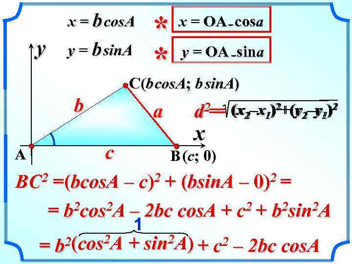 x = b cos. A y y = b sin. A * * x