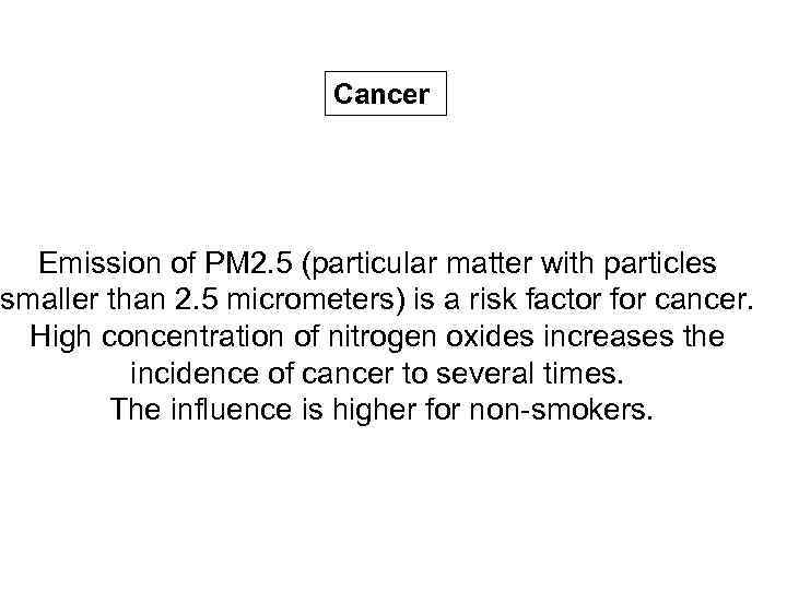 Cancer Emission of PM 2. 5 (particular matter with particles smaller than 2. 5