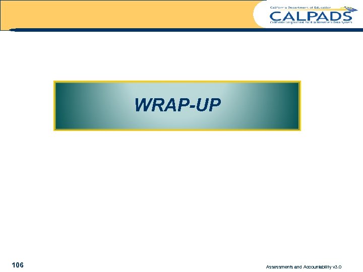 WRAP-UP 106 Assessments and Accountability v 3. 0 
