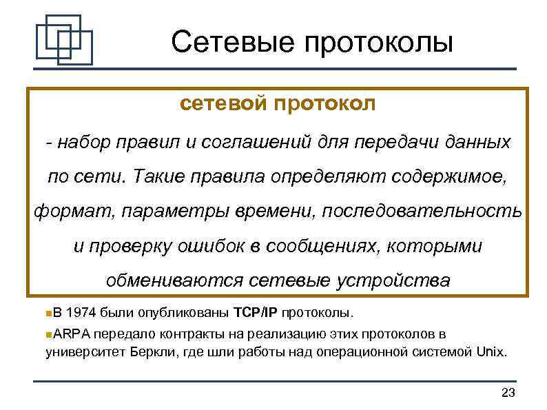 Сетевые протоколы сетевой протокол - набор правил и соглашений для передачи данных по сети.