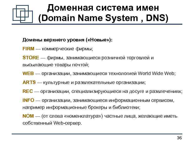 Доменная система имен (Domain Name System , DNS) Домены верхнего уровня ( «Новые» ):