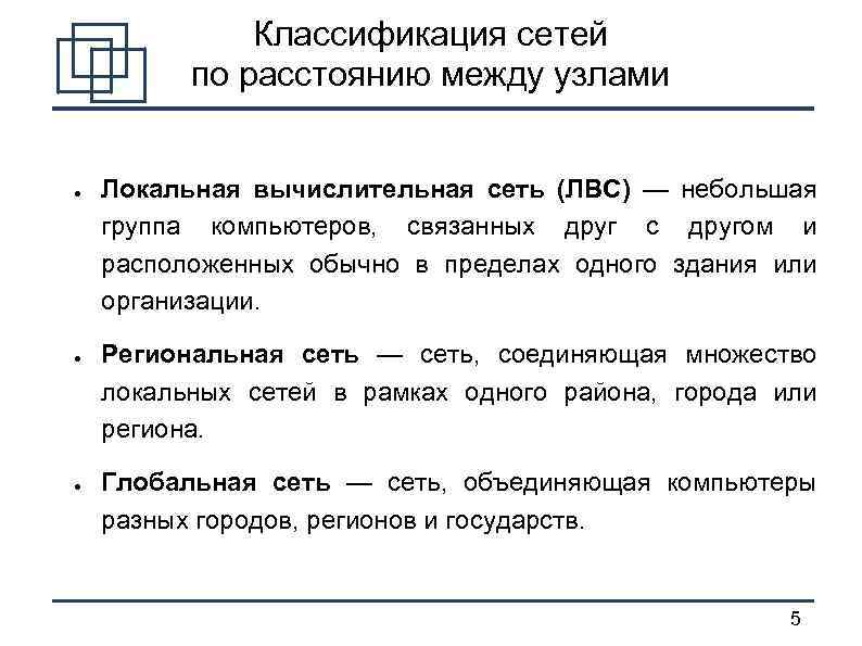 Классификация сетей по расстоянию между узлами ● ● ● Локальная вычислительная сеть (ЛВС) —