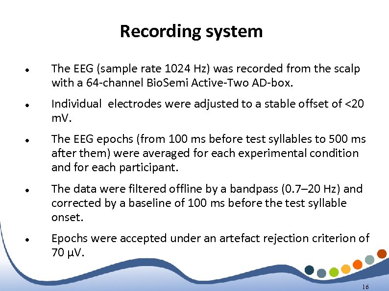 Recording system The EEG (sample rate 1024 Hz) was recorded from the scalp with