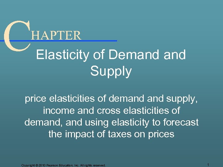 C HAPTER Elasticity of Demand Supply price elasticities of demand supply, income and cross
