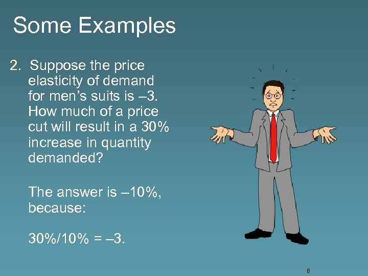 Some Examples 2. Suppose the price elasticity of demand for men’s suits is –