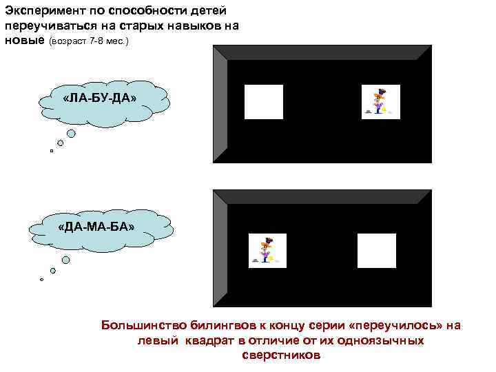 Эксперимент по способности детей переучиваться на старых навыков на новые (возраст 7 -8 мес.
