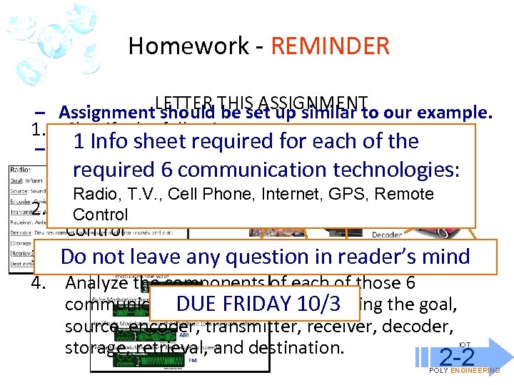 Homework - REMINDER – Assignment. LETTER THIS ASSIGNMENT our example. should be set up