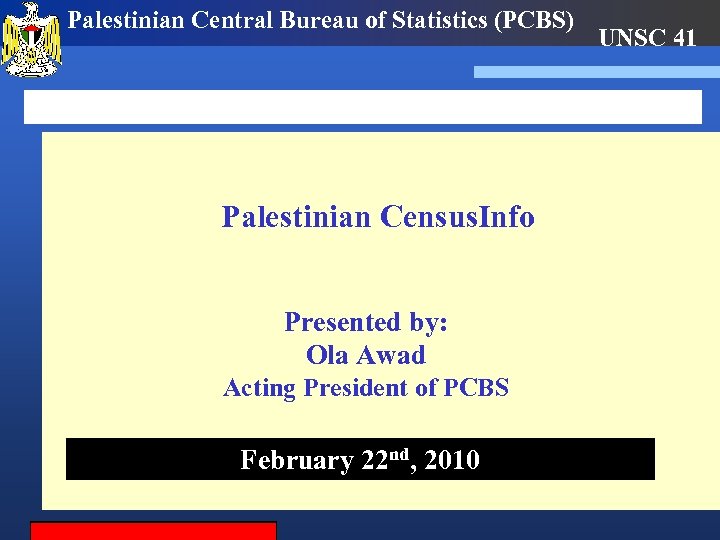 Palestinian Central Bureau of Statistics (PCBS) Palestinian Census. Info Presented by: Ola Awad Acting