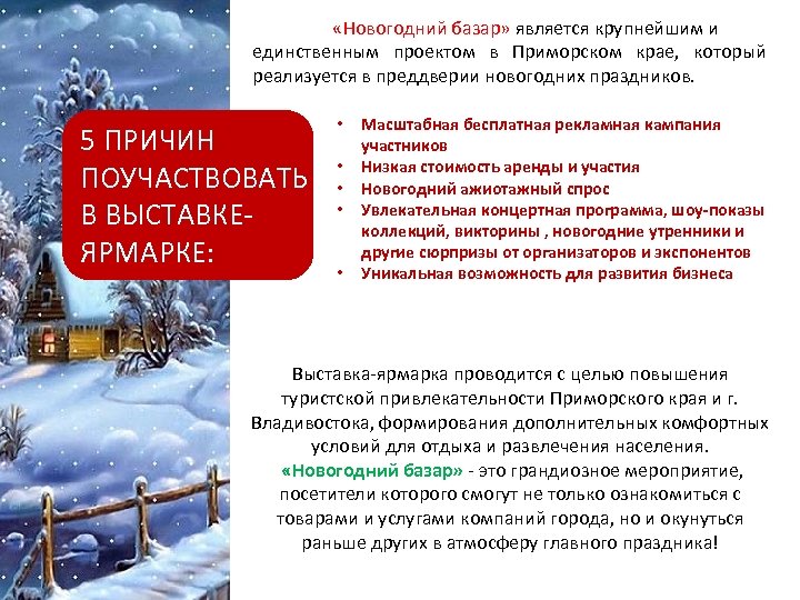 «Новогодний базар» является крупнейшим и единственным проектом в Приморском крае, который реализуется в