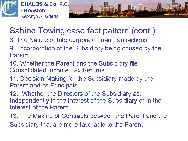 CHALOS & Co, P. C. - Houston George A. Gaitas Sabine Towing case fact