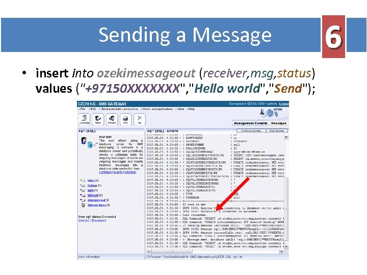 Sending a Message • insert into ozekimessageout (receiver, msg, status) values (