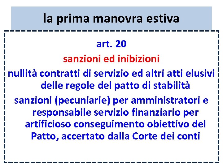 la prima manovra estiva art. 20 sanzioni ed inibizioni nullità contratti di servizio ed